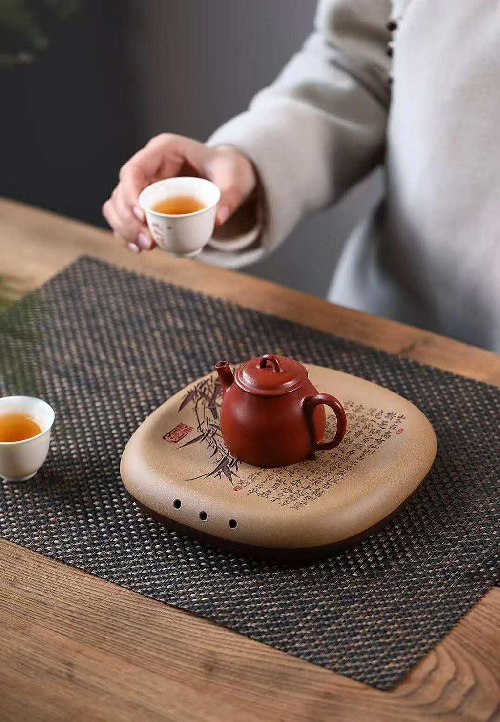 干泡盘"陋室铭"李超全手工制 Yixing Handcrafted "Inscription of a Humble Abode" Tea Tray-Artistic- Dry Tea Platform, from Li Chao