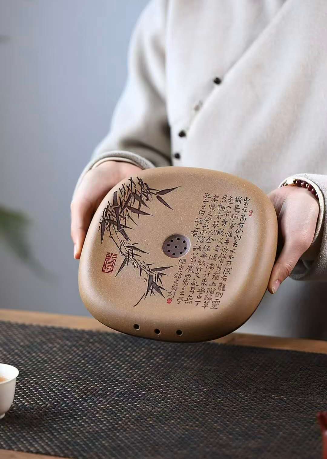 干泡盘"陋室铭"李超全手工制 Yixing Handcrafted "Inscription of a Humble Abode" Tea Tray-Artistic- Dry Tea Platform, from Li Chao