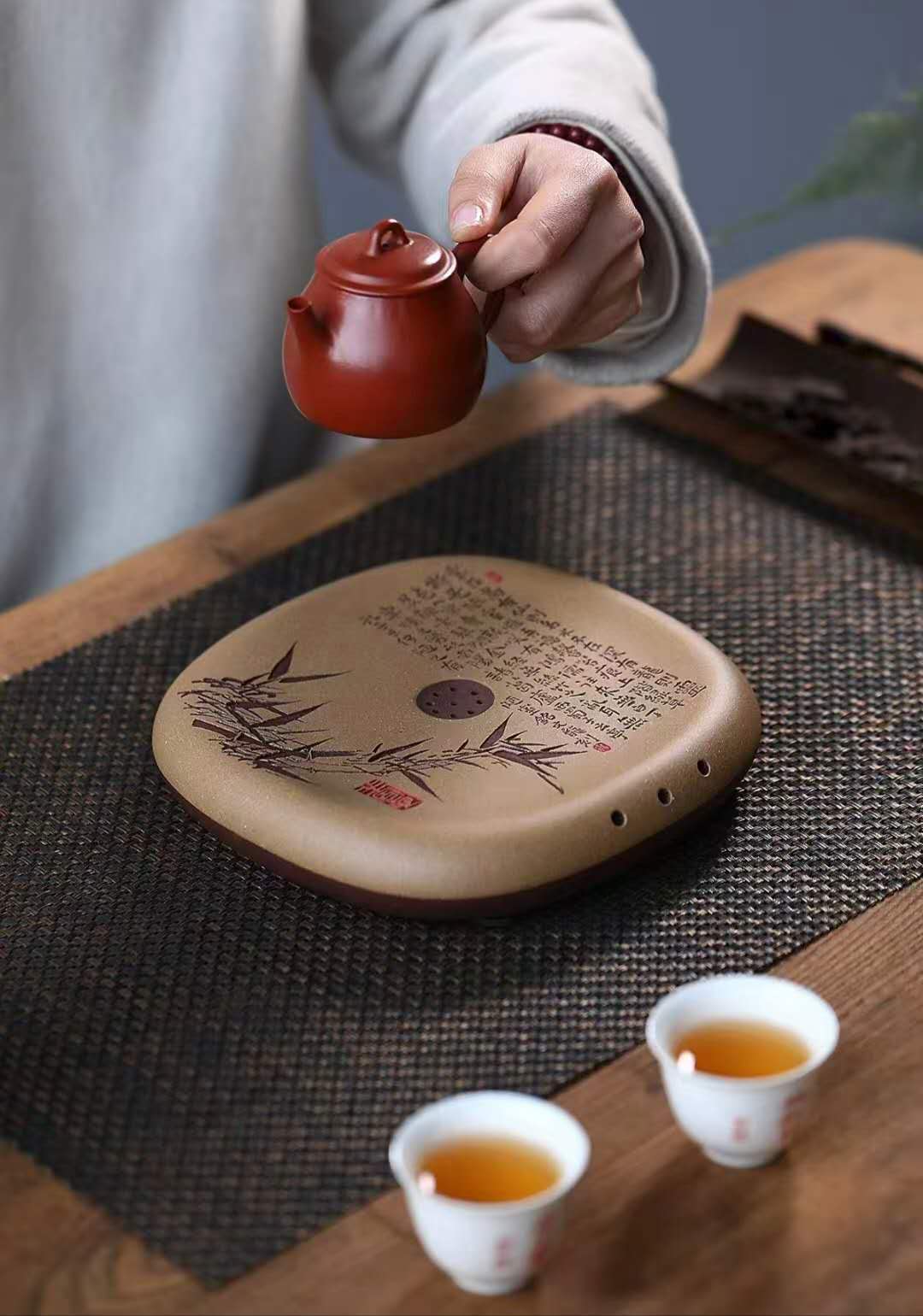 干泡盘"陋室铭"李超全手工制 Yixing Handcrafted "Inscription of a Humble Abode" Tea Tray-Artistic- Dry Tea Platform, from Li Chao