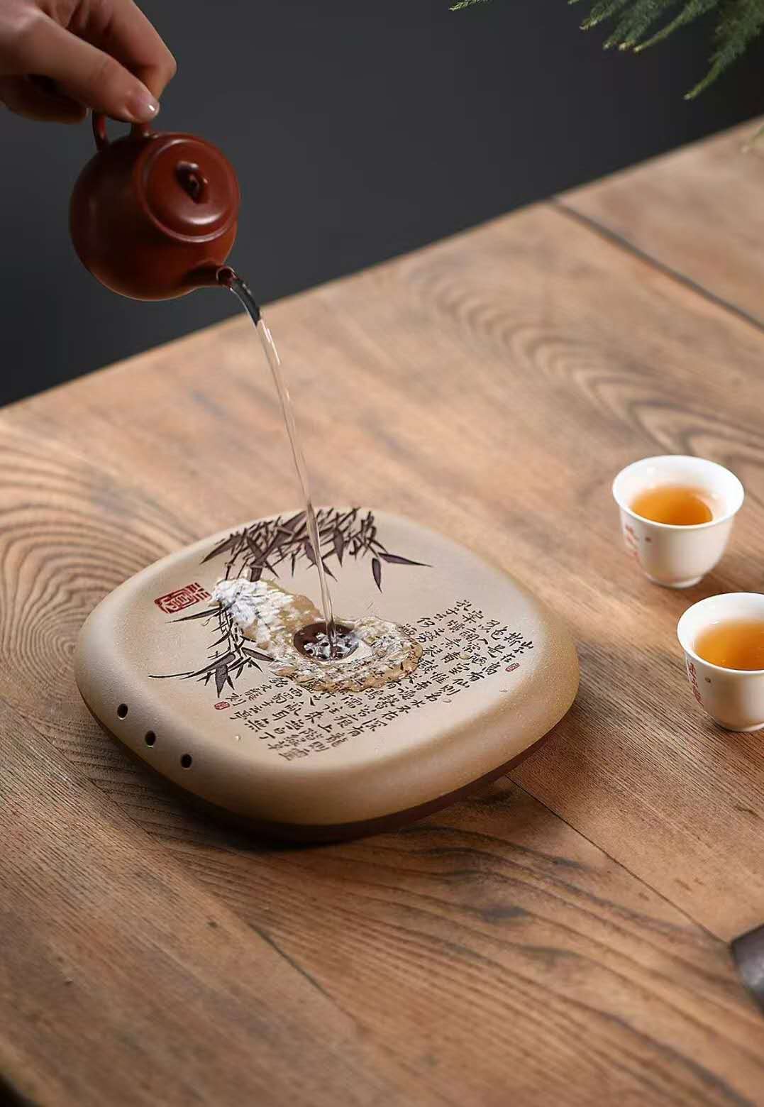 干泡盘"陋室铭"李超全手工制 Yixing Handcrafted "Inscription of a Humble Abode" Tea Tray-Artistic- Dry Tea Platform, from Li Chao