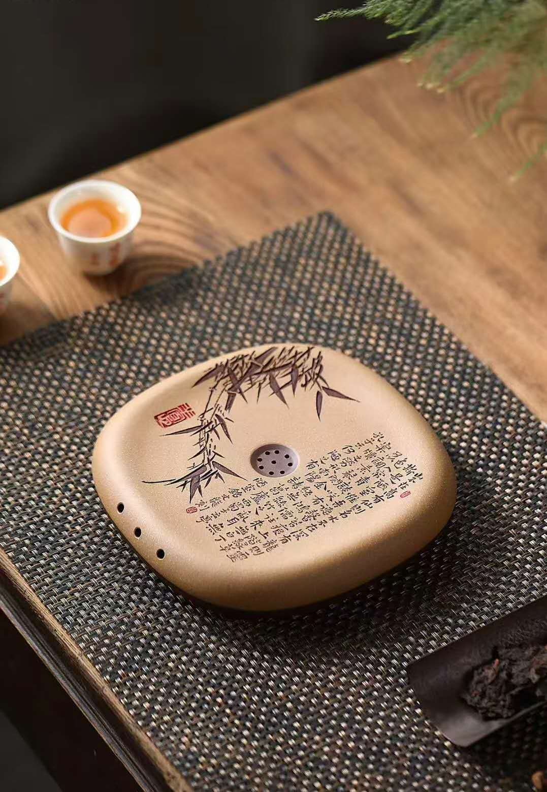 干泡盘"陋室铭"李超全手工制 Yixing Handcrafted "Inscription of a Humble Abode" Tea Tray-Artistic- Dry Tea Platform, from Li Chao