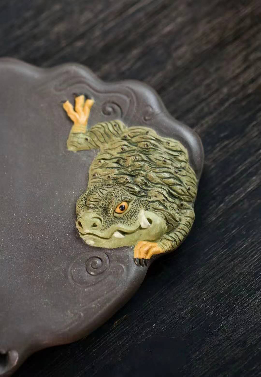 Toad-and-Ganoderma全手工灵蟾壶承 Yixing Handcrafted "Toad-and-Ganoderma" Tea Tray, by HeWeiBin