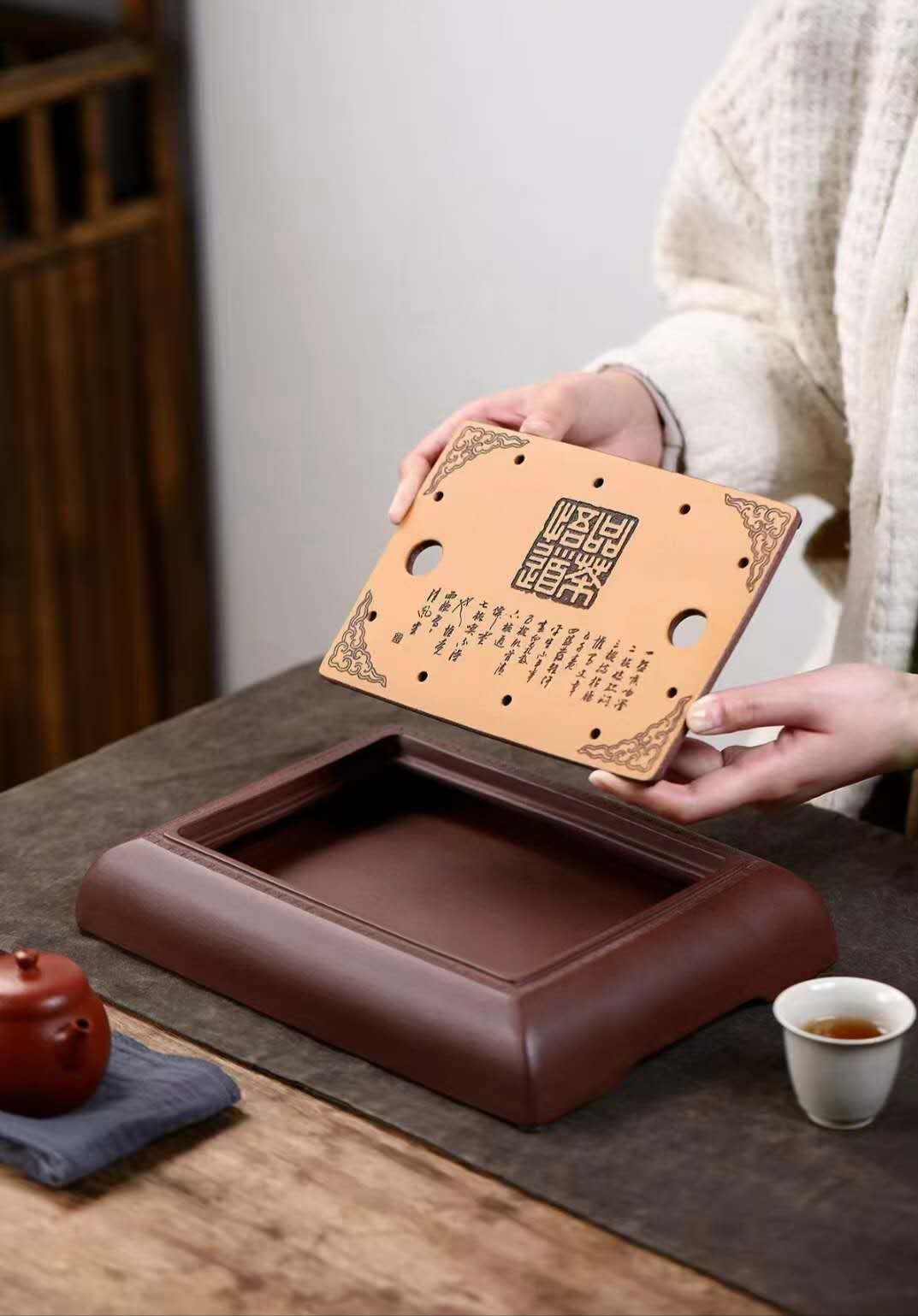 全手工干泡盘品茶悟道 Yixing Handcrafted "Savoring Tea, Embracing Tao" Tea Tray-Artistic- Dry Tea Platform