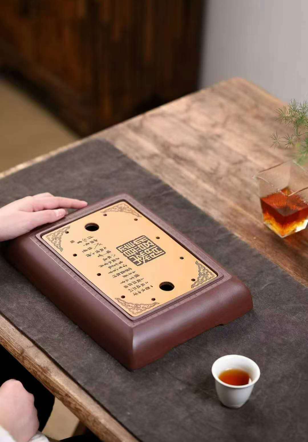 全手工干泡盘品茶悟道 Yixing Handcrafted "Savoring Tea, Embracing Tao" Tea Tray-Artistic- Dry Tea Platform