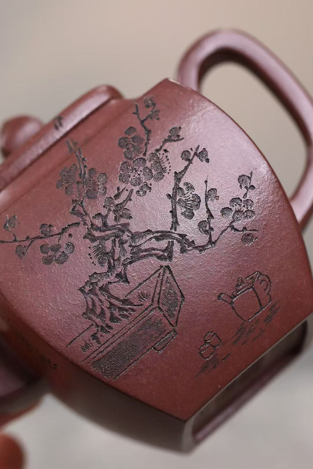 全手工大师壶 鲍玉华 Fully handcrafted Dicaoqing clay Yixing Pot by Baoyuhua "Square Pot", 170cc - 6leaves 357