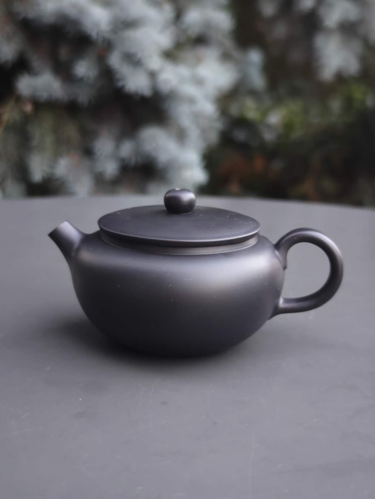 建水紫陶 全手工壶扁鼓 Jianshui Zitao Handmade Kanne "Flat drum", 160cc - 6leaves 357