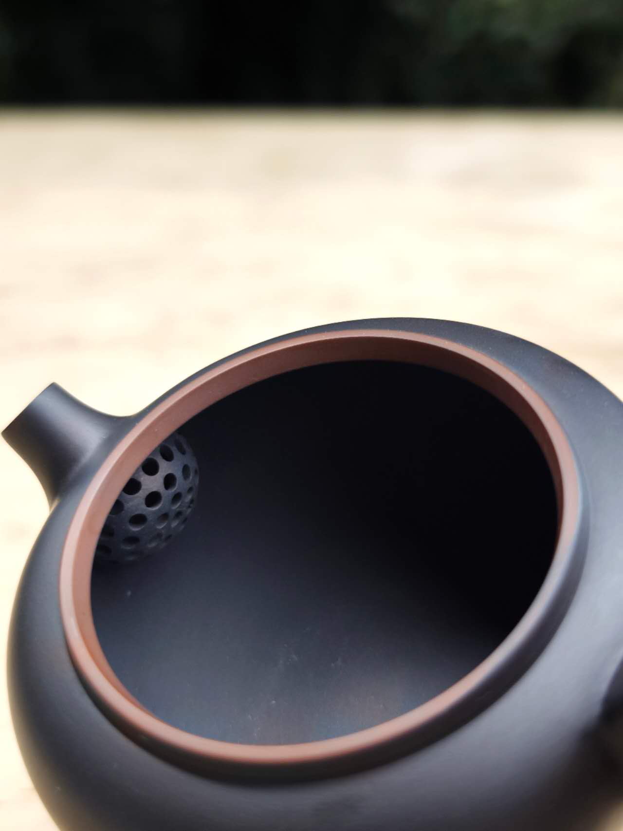 建水紫陶 全手工壶扁鼓 Jianshui Zitao Handmade Kanne "Flat drum", 160cc - 6leaves 357