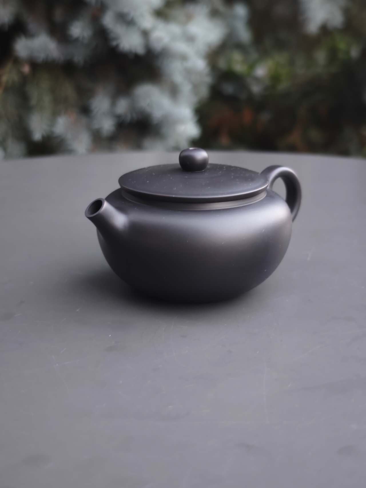 建水紫陶 全手工壶扁鼓 Jianshui Zitao Handmade Kanne "Flat drum", 160cc - 6leaves 357